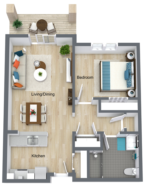 Floor plan for 1 bed, 1 bath, 695 sqft